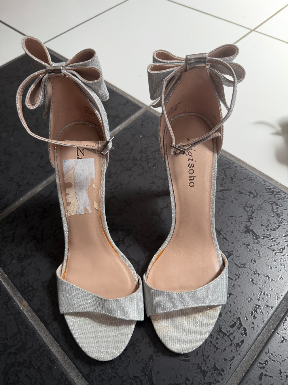 Zigi Soho Silver Ankle-Bow Open-Toe Heels